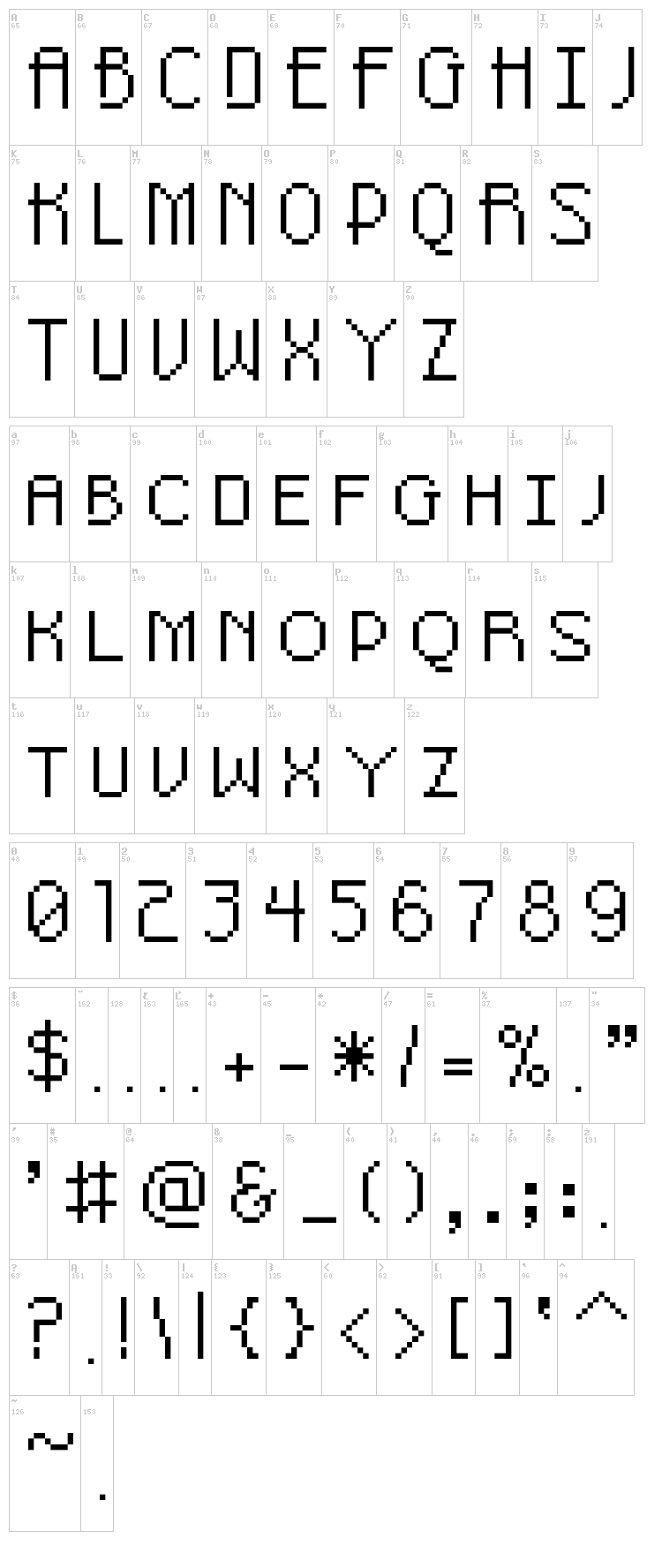 Pixel Noir font map